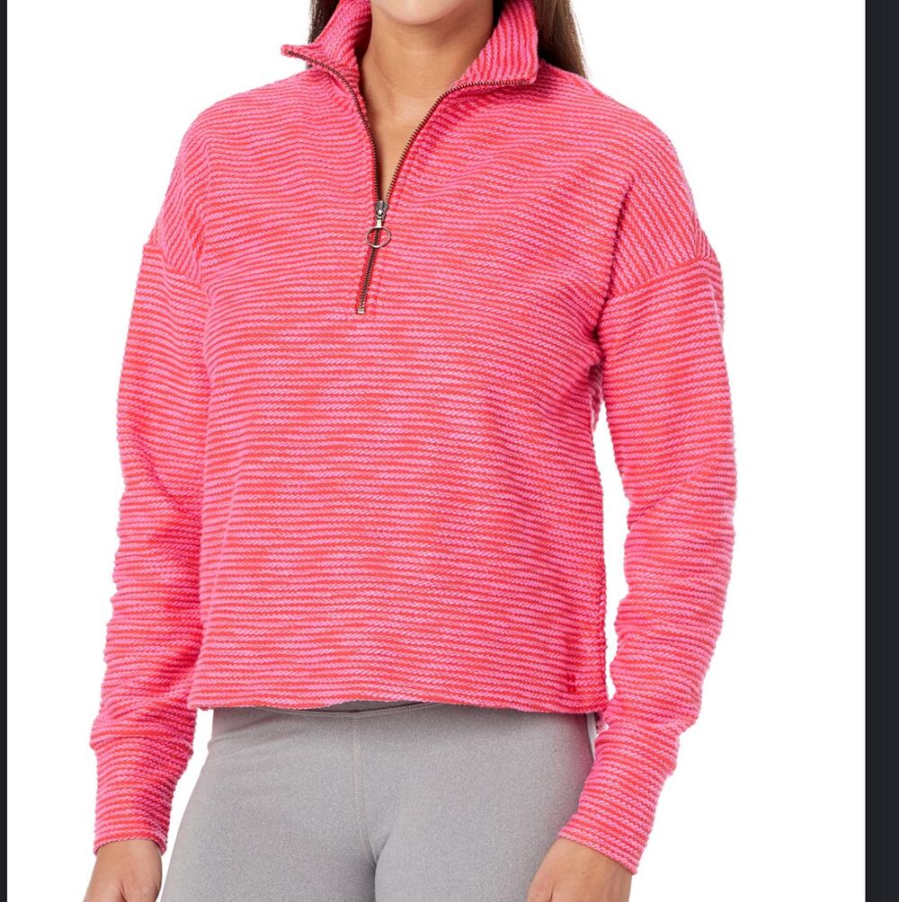 Sweaty Betty Womens M Pink Red Textured Knit Quarter Zip Pullover Sweater